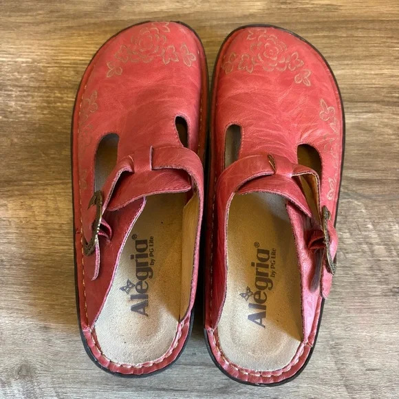 Alegria Pink Clogs Slides Floral Buckle Women’s Size 7 - Picture 4 of 12